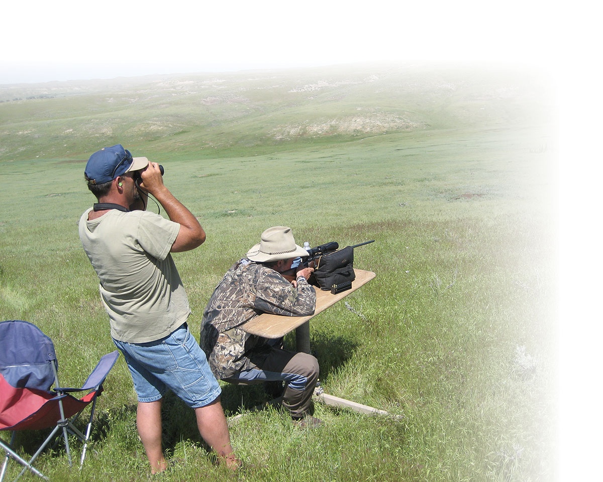 This shooter is firing away with a Remington Model Seven .17 Fireball at Wyoming prairie dogs.
