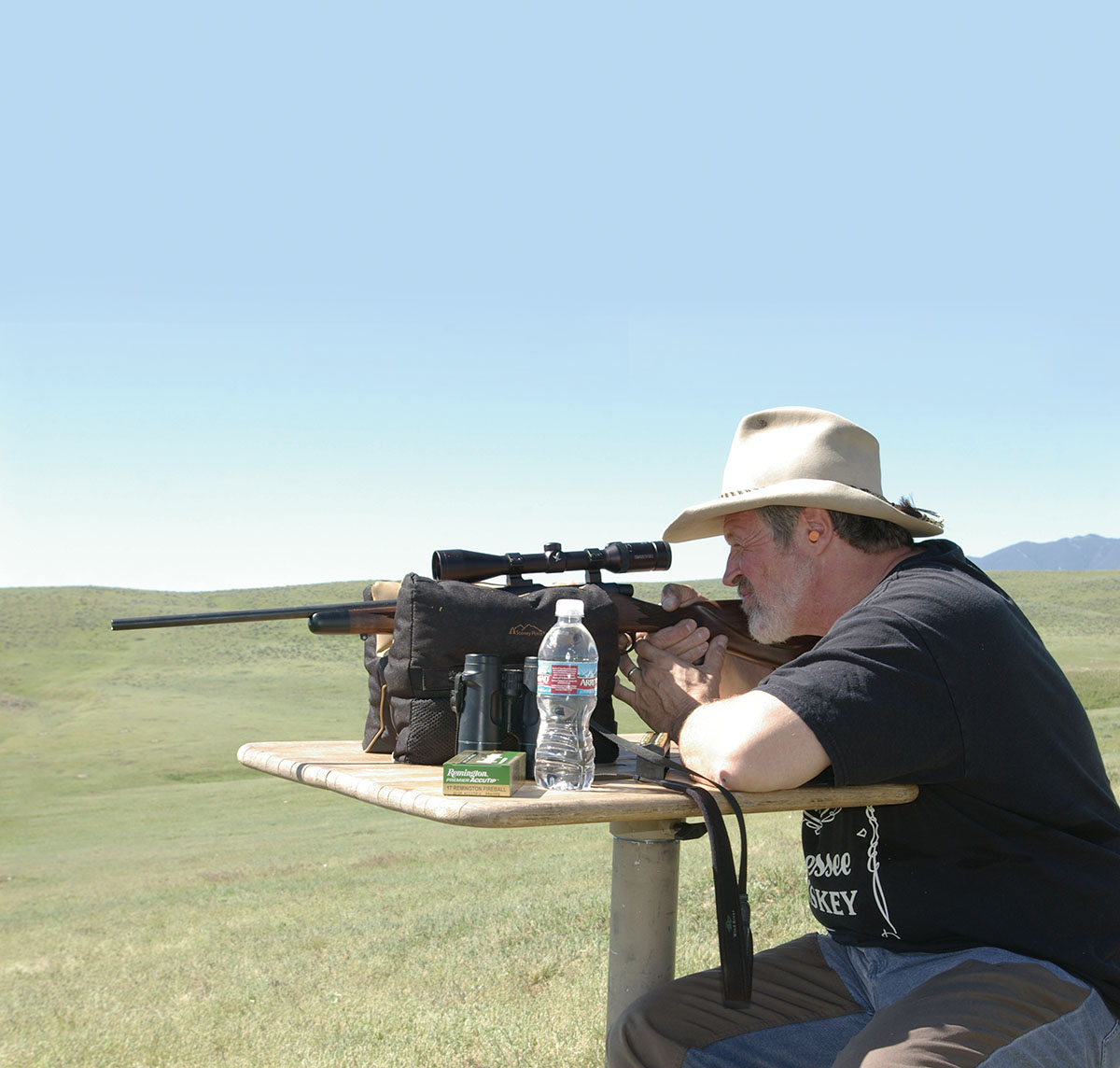 This varmint hunter is shooting a Remington Model 700 SPS Varmint .17 Fireball at Wyoming prairie dogs.