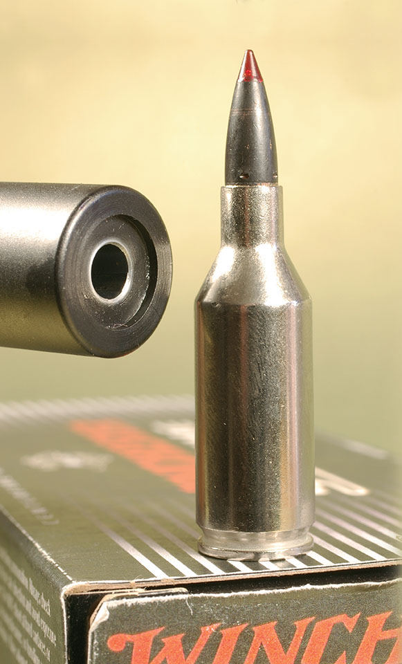 The silver ring is chrome lining in the bore, to reduce bore erosion from powder gas. The Winchester 95-grain XP3 load for the .243 WSSM grouped in 2.36 inches at 300 yards.