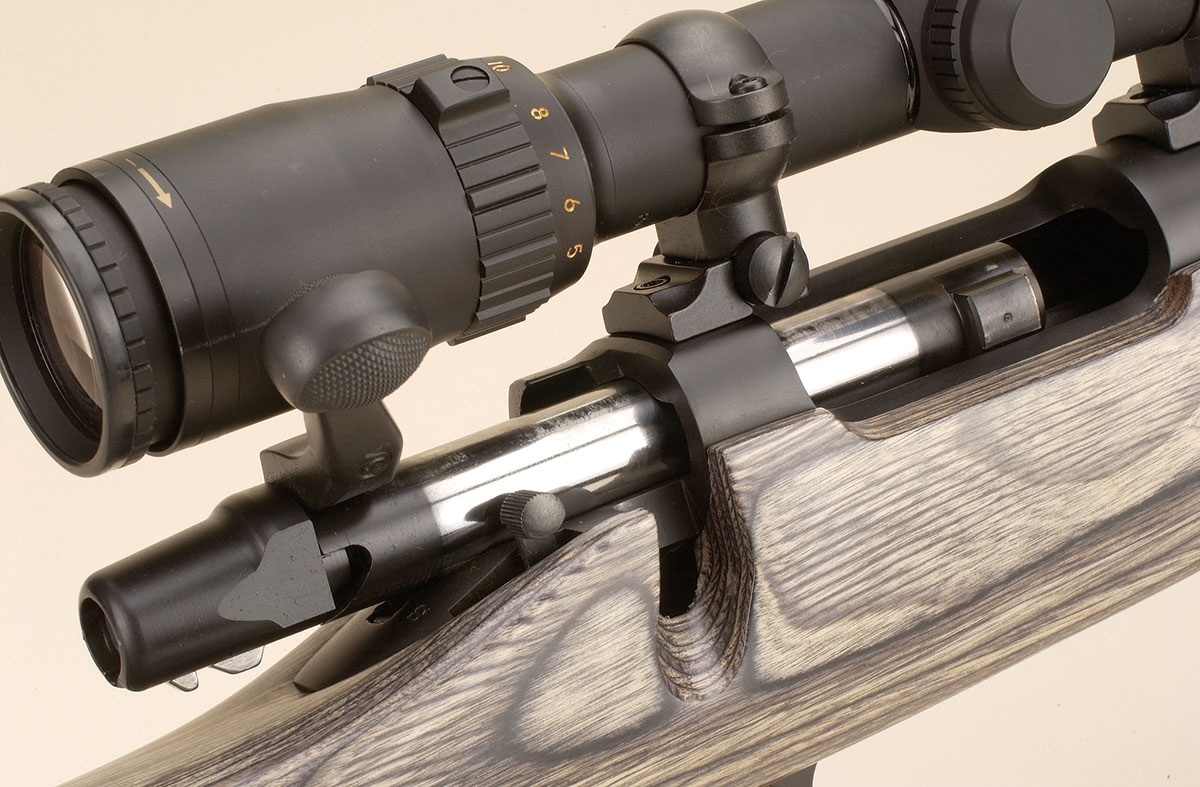 This Remington XR-100 comes with a highly polished bolt and laminated stock. Leupold rings and bases compliment the rifle nicely.