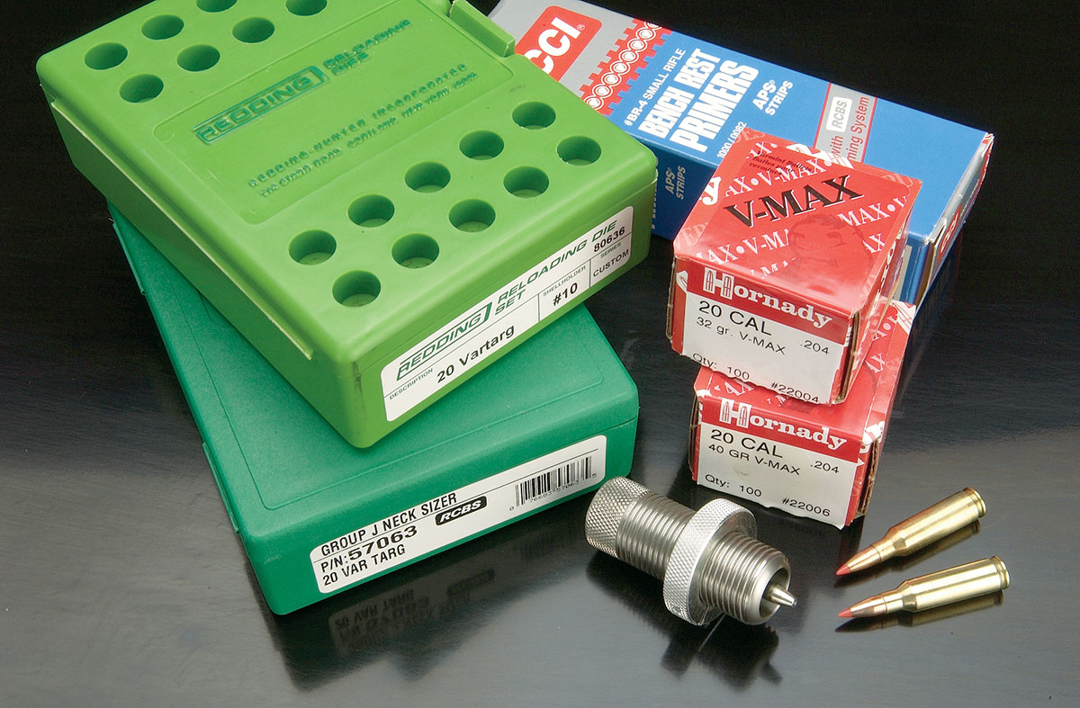 Aside from cases and powder, a set of dies from Redding, a neck sizing die from RCBS, expander body, bullets and CCI BR-4 Small Rifle primers are all you need.