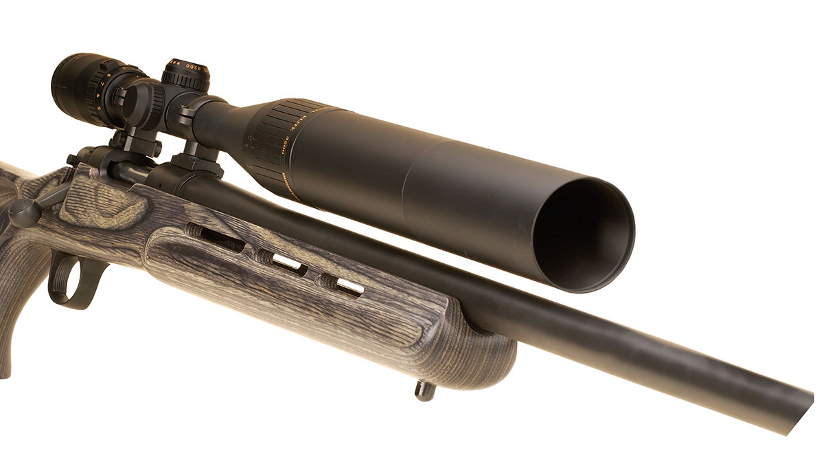 The Bushnell Elite 3200 comes with an extended lens shade to help reduce mirage. The scope includes parallax adjustment, smooth operating zoom control and a finish that matches both the rifle and scope mounts and rings.