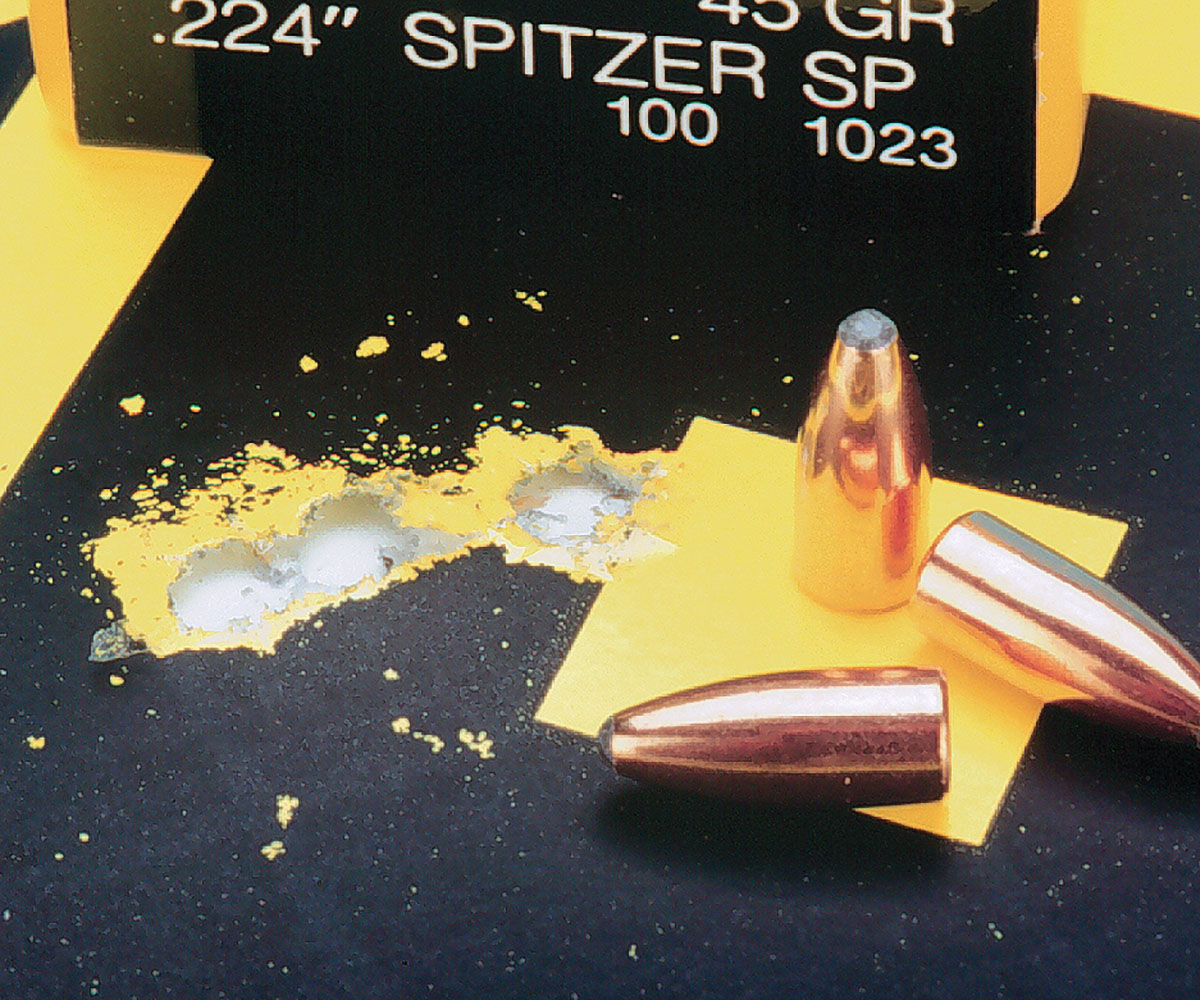 One of the smallest groups used the Speer 45-grain spitzer over 33.0 grains of H-335. This group measures 5⁄8 inch.