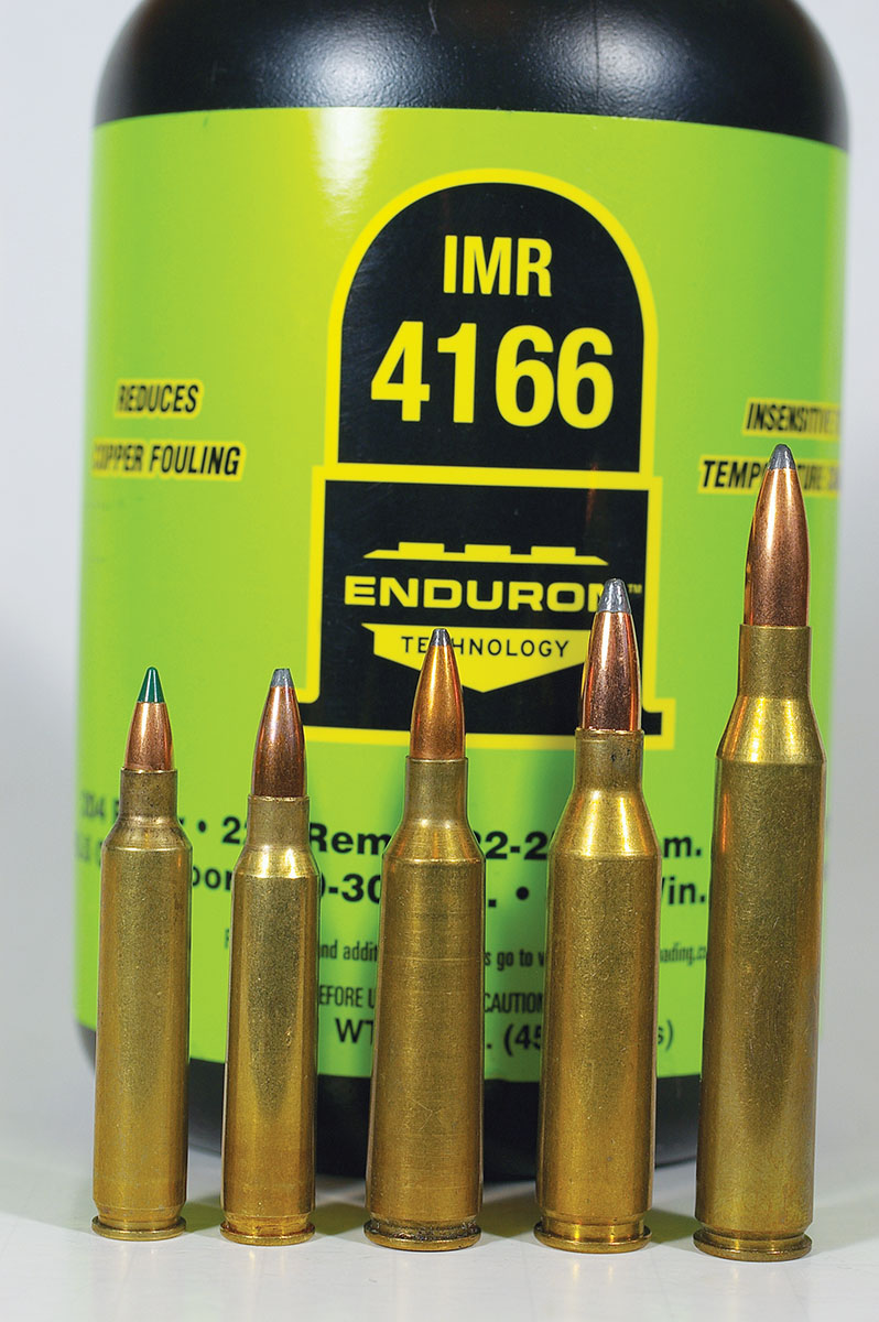 New IMR-4166 worked well in the 204 Ruger, 223 Remington, 22-250 Remington, 243 Winchester and 25-06 Remington with varmint bullets.