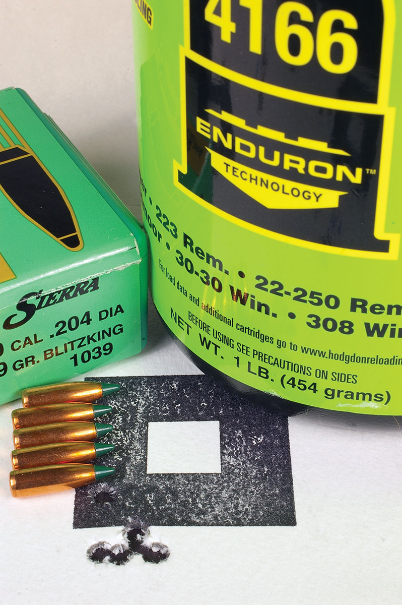 Sierra 39-grain BlitzKings and IMR-4166 made an accurate pair in the 204 Ruger.