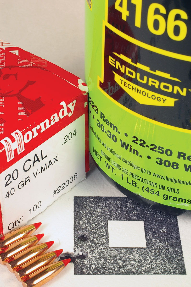 Hornady 40-grain V-MAX bullets and IMR-4166 paired well in the 204 Ruger.