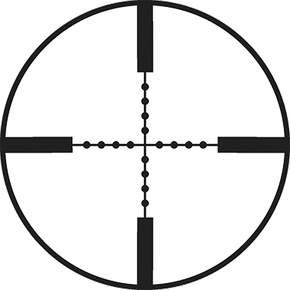 The Leupold MIL Dot reticle has dots .2 MIL in diameter spaced one MIL apart on the vertical and horizontal wires to compensate for wind and bullet drop.