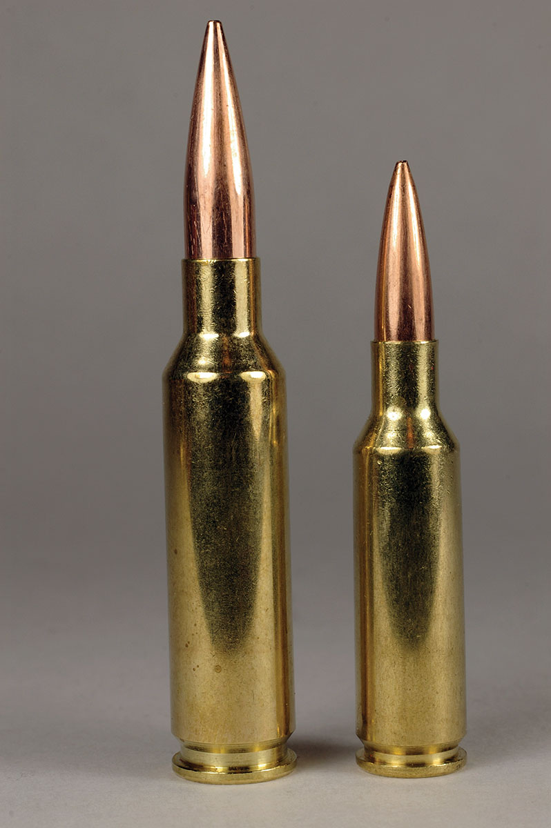 The 224 Valkyrie (right) looks like a miniature 6.5 Creedmoor.