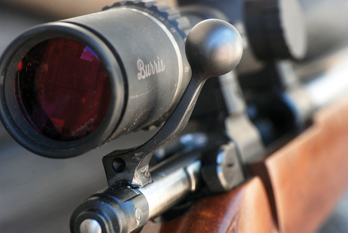 Calhoon fits CZ .19 Badger rifles with a re-designed bolt handle that allows for clearance with even the largest of varmint scopes like this Burris Fullfield E1 4.5-14x 42mm.