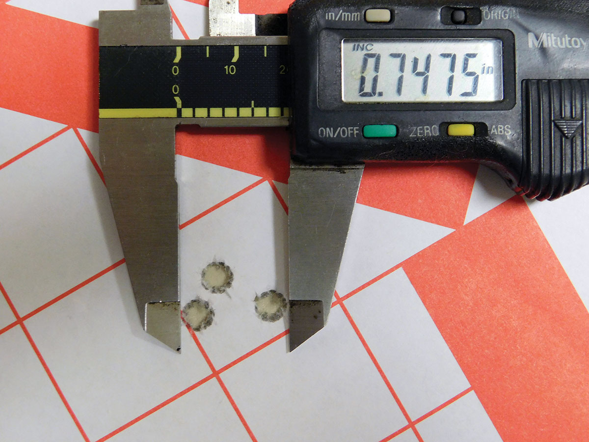 Barnes 62-grain Varmint Grenades loaded over 21.0 grains of H-4198 produced this .502-inch, 100-yard group despite poor shooting conditions.