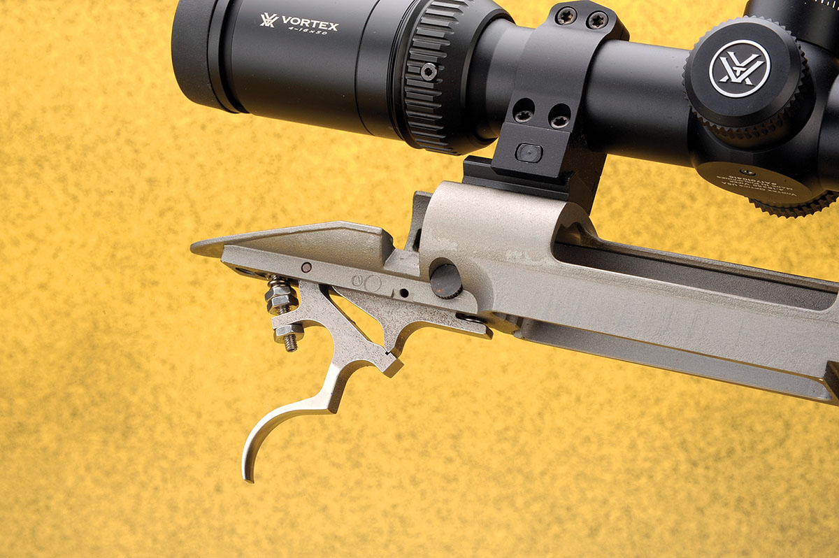 The Model 70-style trigger is adjustable by the shooter, and the trigger on the sample broke at 4 pounds.