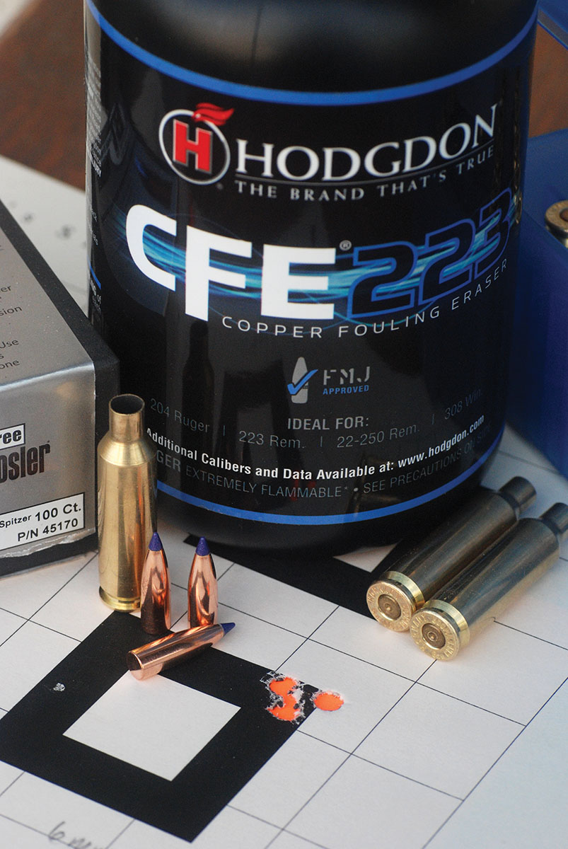 The single best three-shot group measured .38 inch. The load included 44.6 grains of CFE 223 and a Nosler 55-grain Ballistic Tip Lead-Free bullet. The velocity was 3,620 fps.