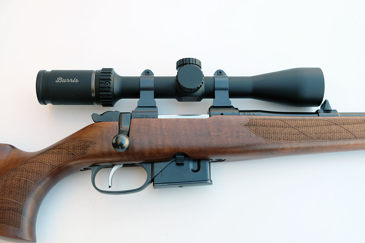 The CZ 527 test rifle had a single set trigger; pull weight was under 4 pounds, and the set pull weight was 1.5 pounds.