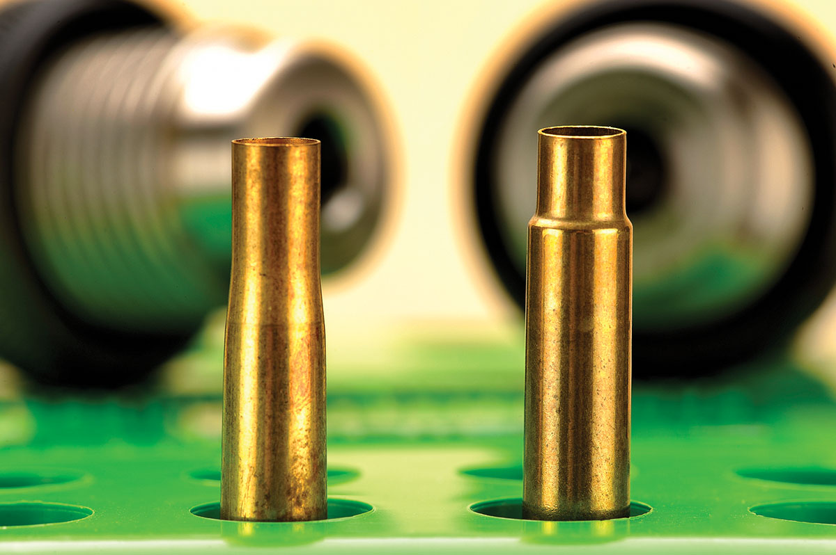 Along with the .22 Hornet (left), Stan has experimented with the .22 K-Hornet (right) in its “blown out” form, adding roughly 100 fps to bullet velocity.