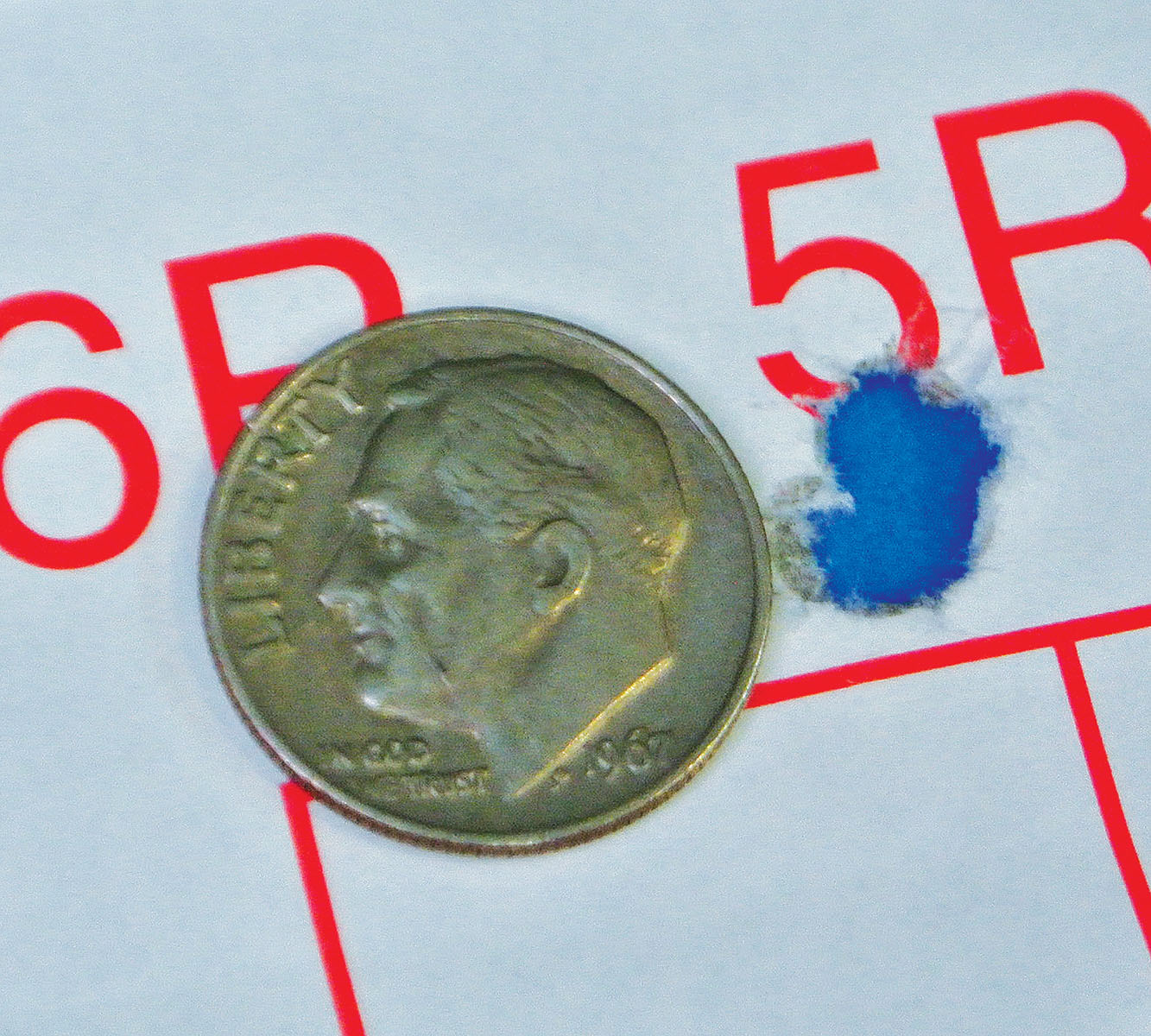 The 75-grain V-MAX bullet proved to be surprisingly accurate in this rapid-twist .243 Winchester. This group was shot using Winchester 760.