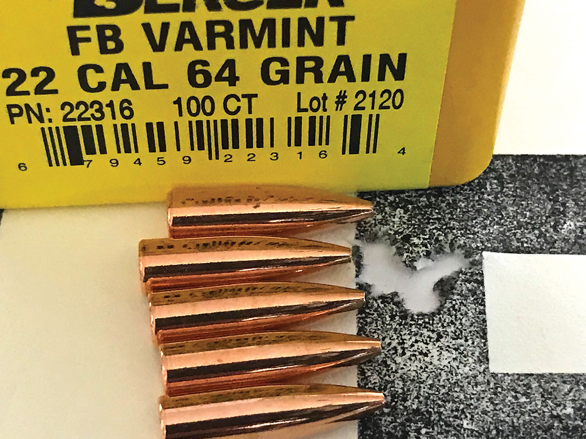 The Model 22R Raptor provided this group at 100 yards with Berger 64-grain bullets loaded with IMR-4064 powder.