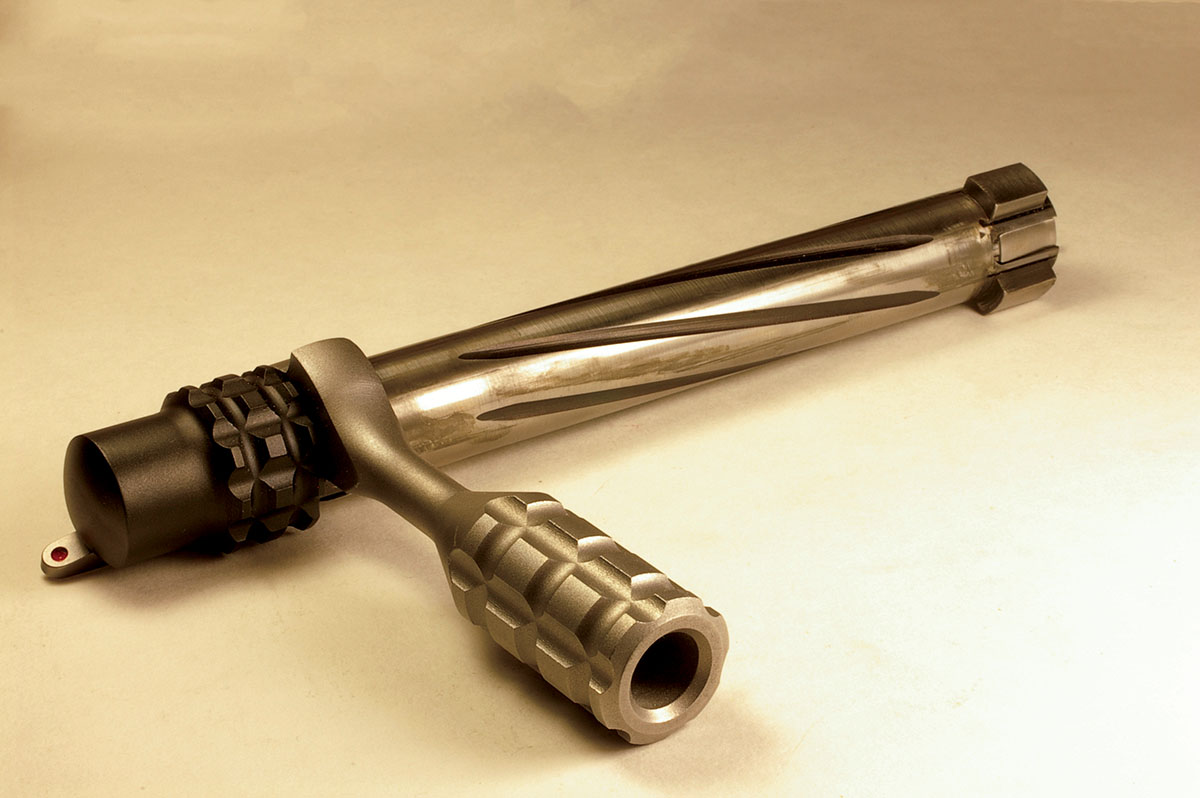 The 22R Raptor has a “grenade-looking” shroud and matching bolt handle.