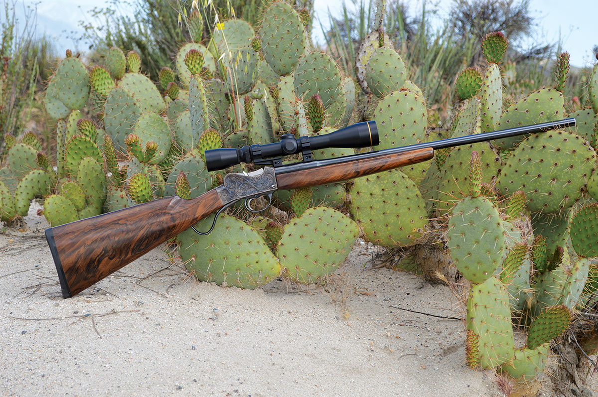 The Martini Cadet action can be made up into a nice, light-weight varmint rifle. This one weighed just over 7 pounds after fitted with a figured walnut stock and a Leupold scope.