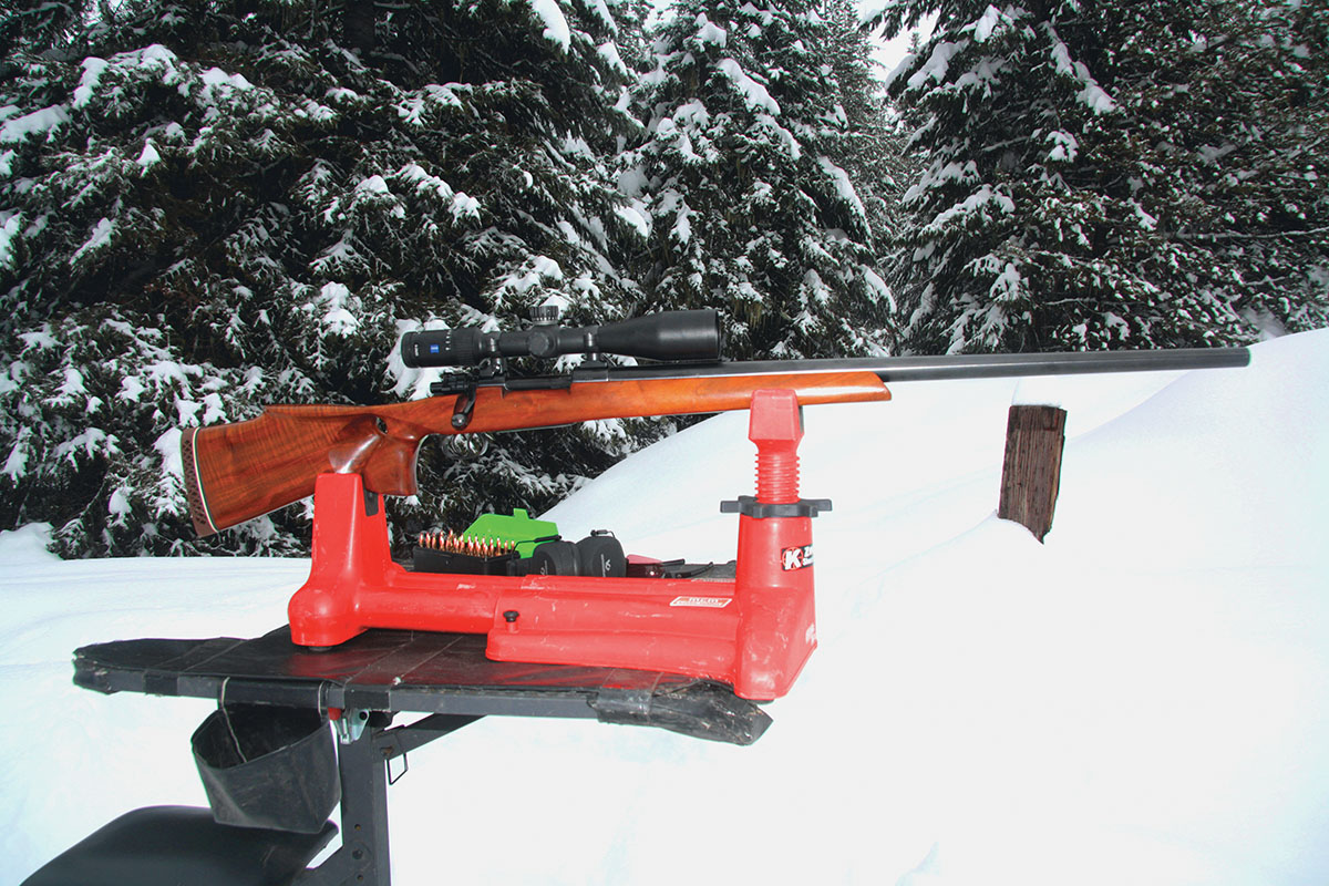 The 220 Swift used to develop loads was custom built on an FN 98 Mauser action fitted with an 1:9 twist E.R. Shaw barrel, a benchrest-style walnut stock and German double-set triggers. The goal was to create a long-range/wind-day varmint rifle.