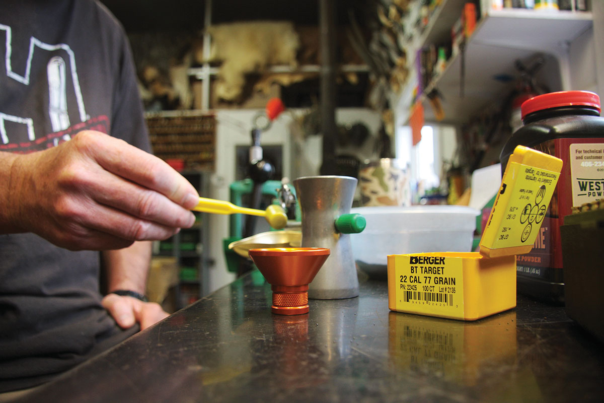 Every load was hand measured on an RCBS beam scale, dropping loads from a Lee scoop and trickling the last quarter- to half-grain. Precision Hardcore Gear caliber-specific, anti-static funnels were welcomed reloading tools.