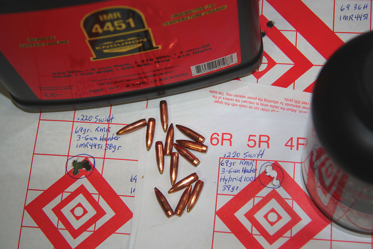 Rocky Mountain Reloading’s (RMR) 69-grain 3-Gun Hunter BTHP bullet proved accurate.