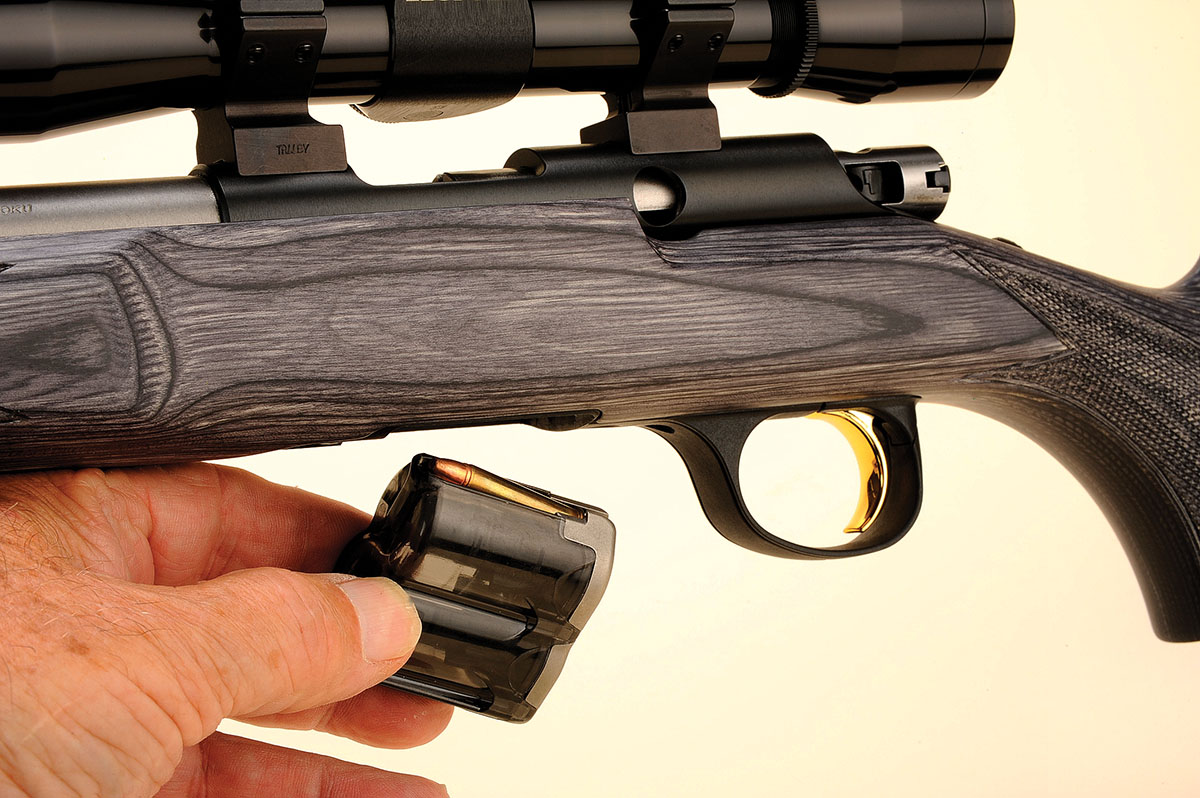 The magazine holds ten rounds of ammunition in an “S” pattern within the fixture. Loading is easy, and feeding or extraction were never a problem.