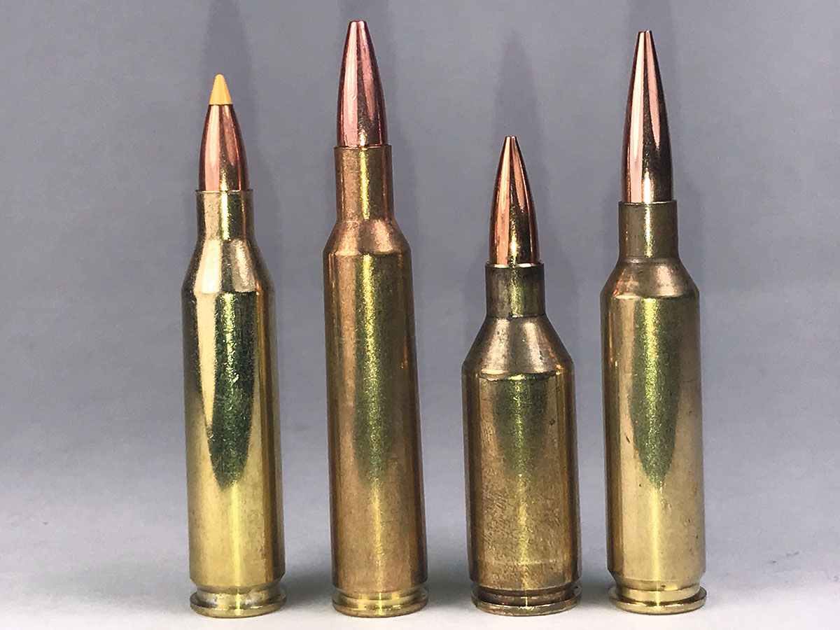 This lineup of .24-caliber cartridges includes (left to right): the .243 Winchester, 6mm Remington, .243 WSSM and the 6mm Creedmoor.
