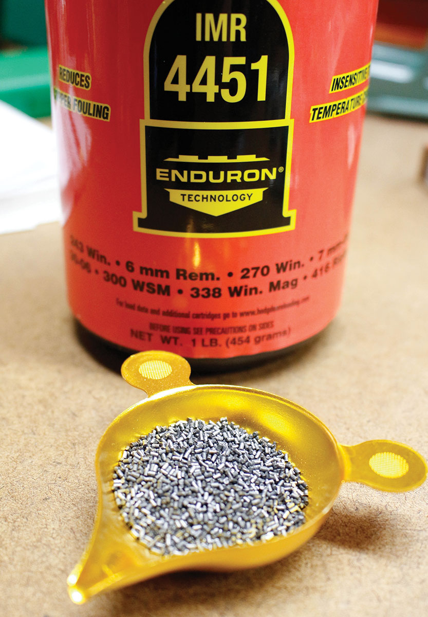 IMR-4451 has a burn rate similar to IMR-4350, and it works well in a number of varmint cartridges.