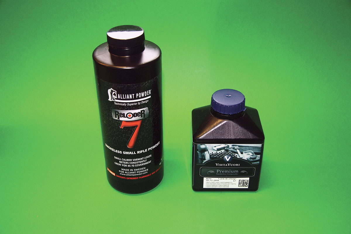 Alliant RL-7 and Vihtavuori N133 (and N140, not shown) all produced notable results with 50- and 55-grain bullets.