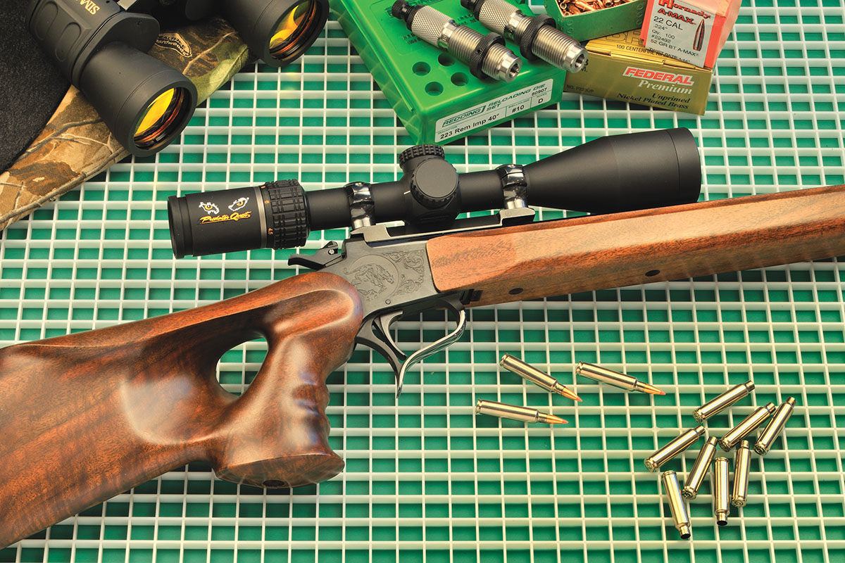 A Thompson/Center Contender with a Burris Predator Quest scope was used to test 223 Remington Ackley Improved handloads.