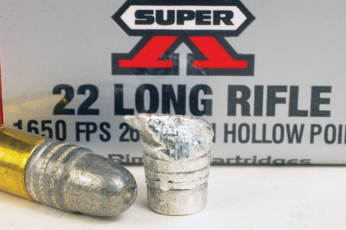 The 26-grain bullet of Winchester Varmint Tin hollowpoint loads expand somewhat.