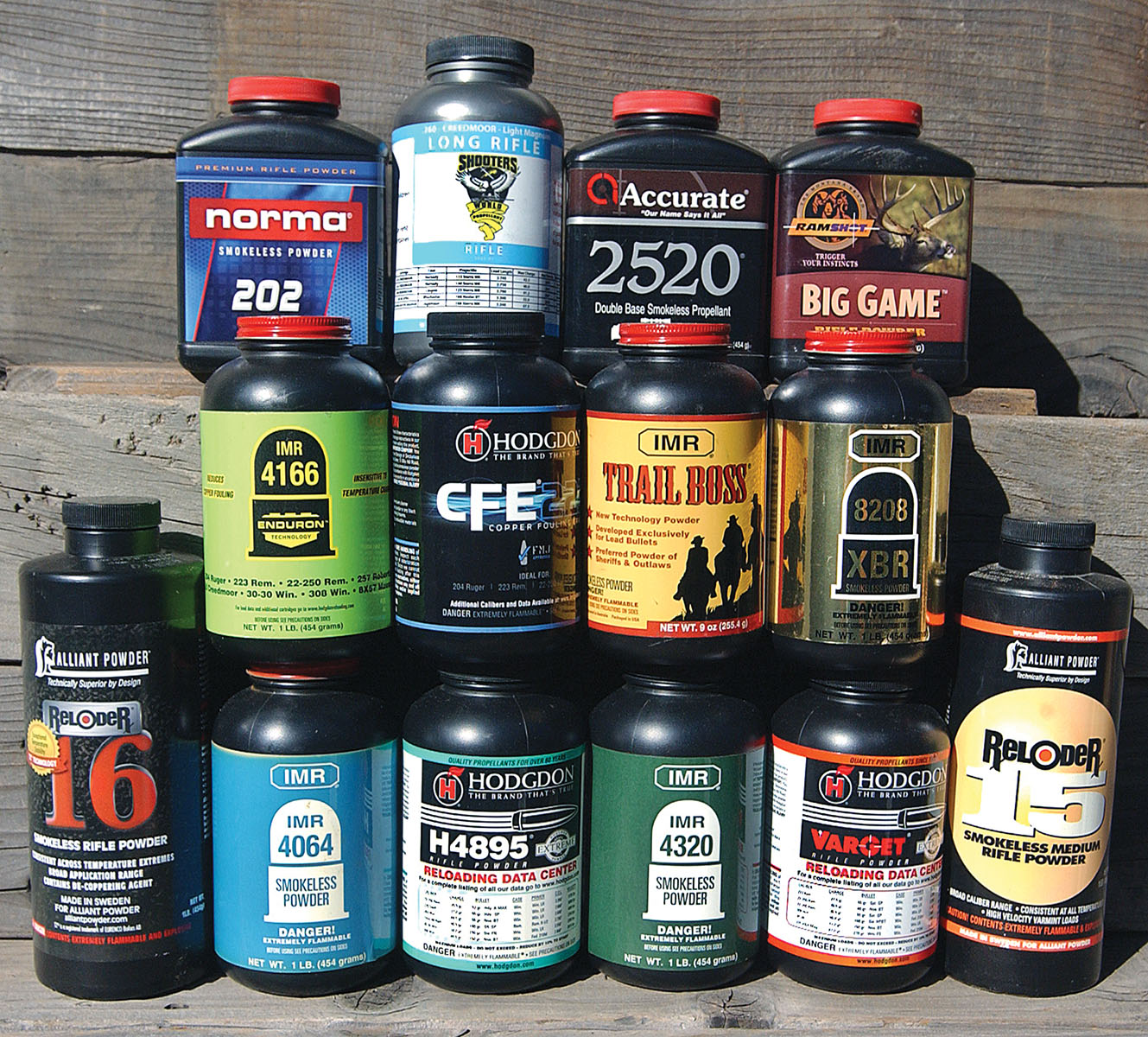 A wide range of powders are available today in the burn range ideal for developing varmint loads in the .30-06. These are the 14 that were used for this story. They included some ancient powders that have been around nearly as long as the classic cartridge, and newer powders introduced in the last decade.