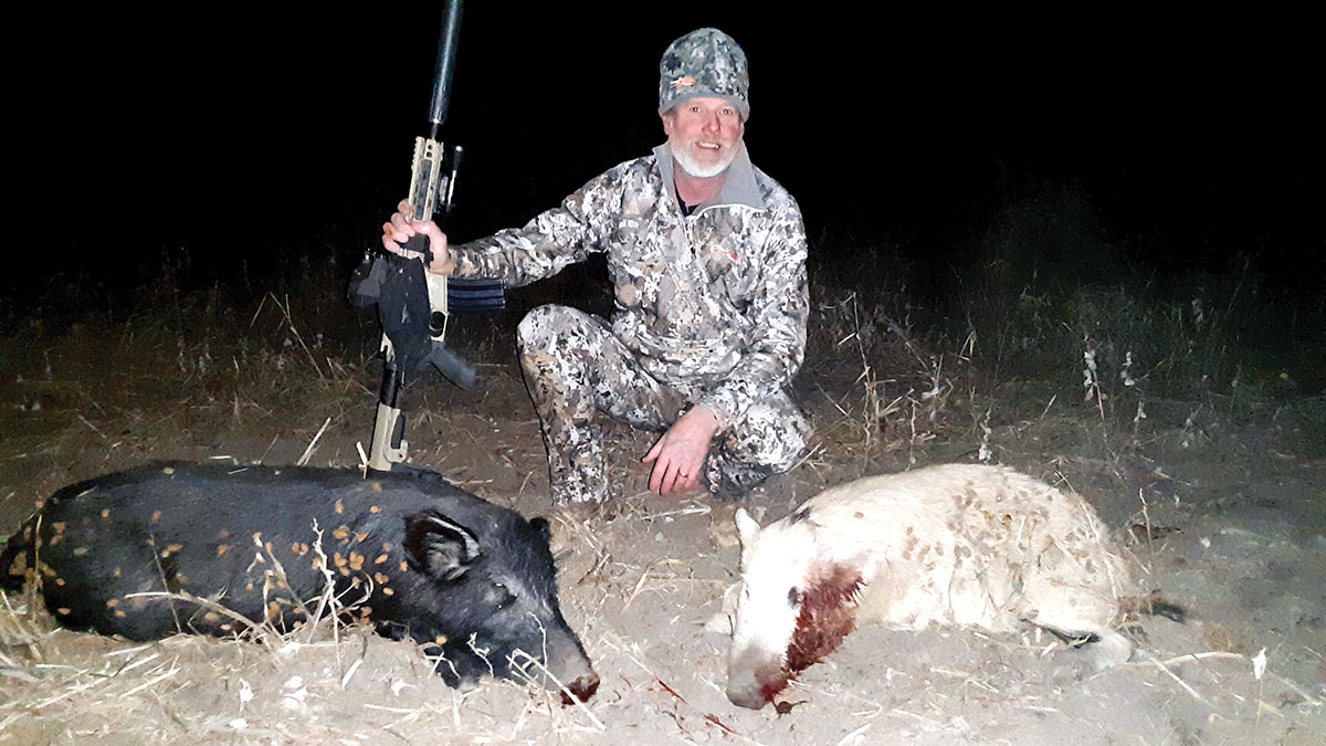 Varmint shooters have few occasions to use subsonic ammunition, but a 30-caliber can combined with an Alexander Arms’ 300 AAC Blackout Highlander pistol and subsonic ammunition allowed taking multiple hogs from a single sounder.