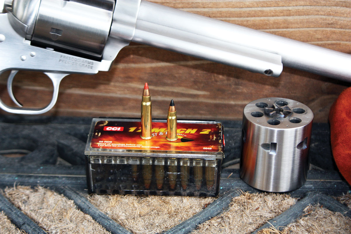 The 17 Mach 2 (right) is considerably smaller than its big brother but uses the same bullets. As expected, velocities (and terminal performance) are considerably reduced.