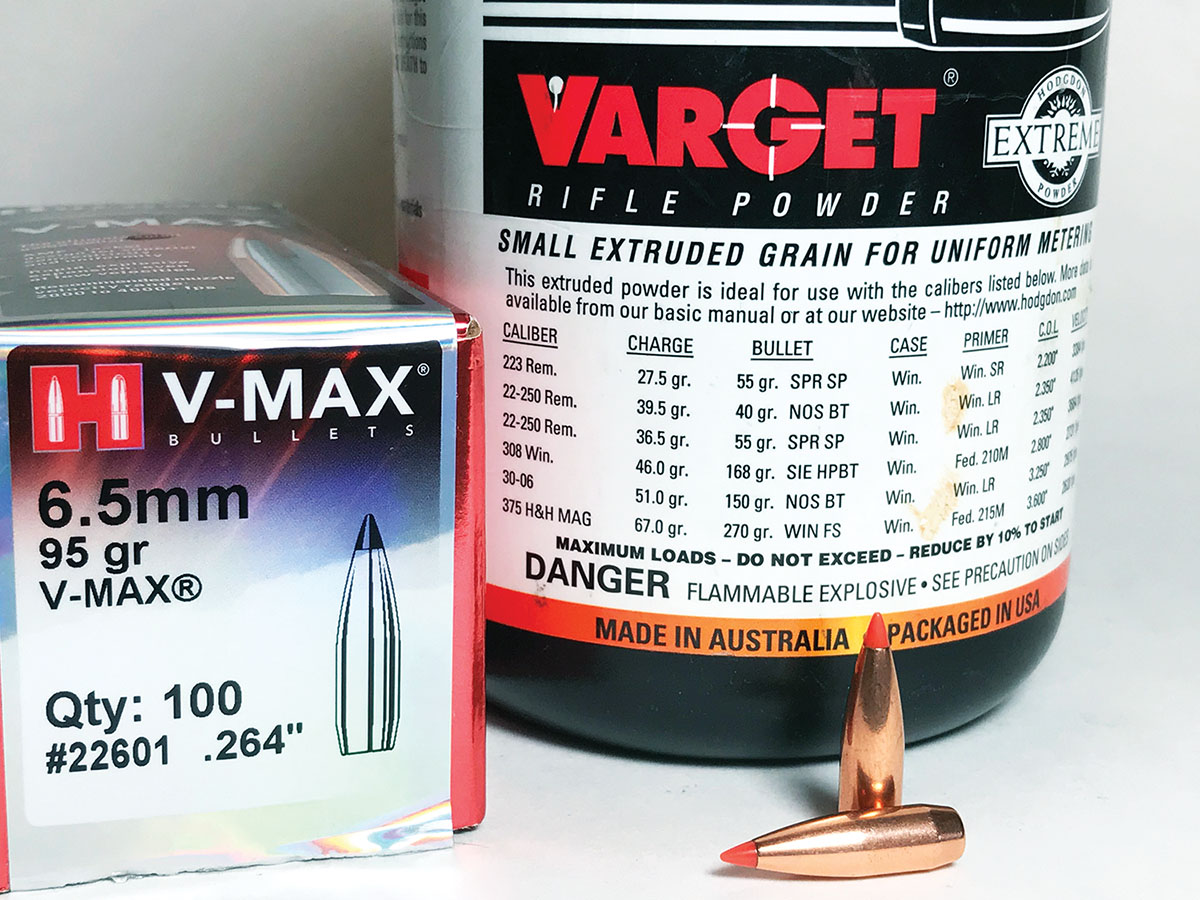 Varget powder and Hornady 95-grain V-MAX bullets make a potent pair for varmint hunting with a 6.5 Creedmoor.
