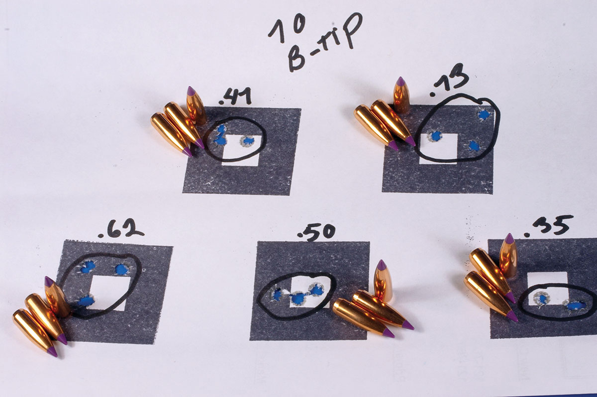 A Cooper Firearms Model 22 243 Winchester printed these groups shooting Varget paired with Nosler 70-grain Ballistic Tip bullets.
