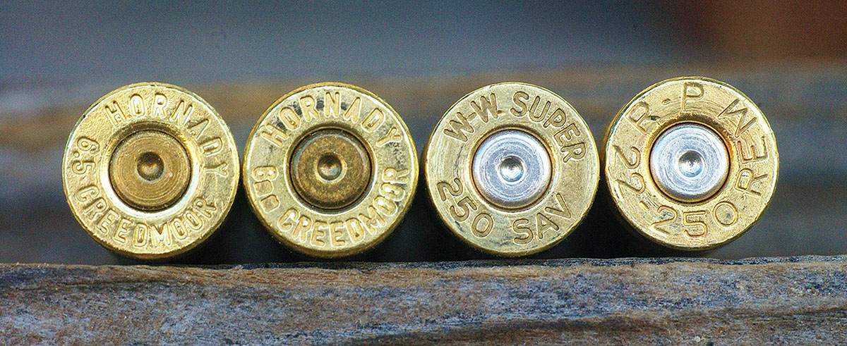 The 250 AI case can be made from the (1) 6.5 Creedmoor, (2) 6mm Creedmoor, (3) 250 Savage or the (4) 22-250. All can be made without the use of special form dies and require only neck sizing and fireforming.