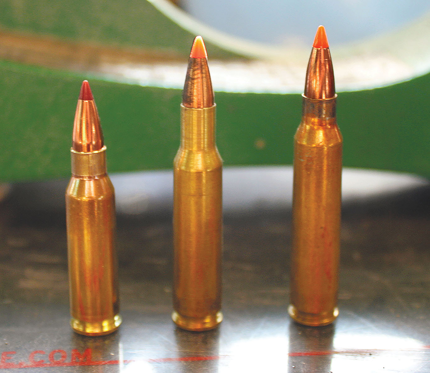 Both the 221 Remington Fireball (left) and 223 Remington (right) have origins in the 1955 222 Remington (center).
