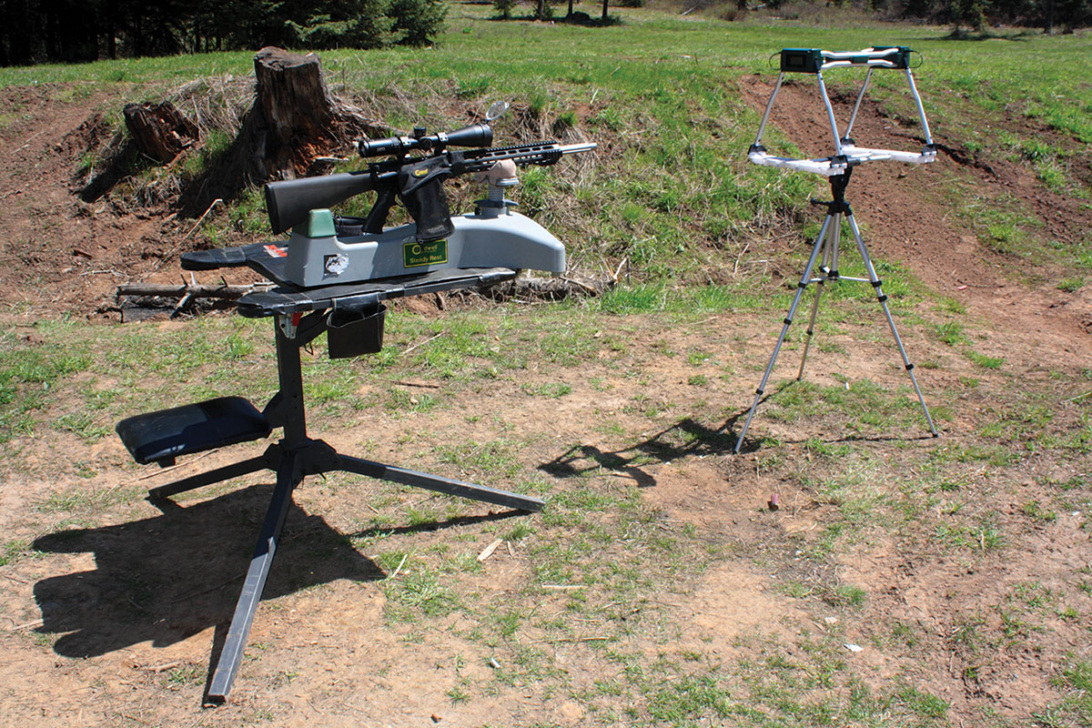 Testing was conducted from atop a Big Game Treestands’ portable swiveling bench and Caldwell Steady Rest rifle cradle. Velocities were recorded with a Caldwell Chronograph G2.