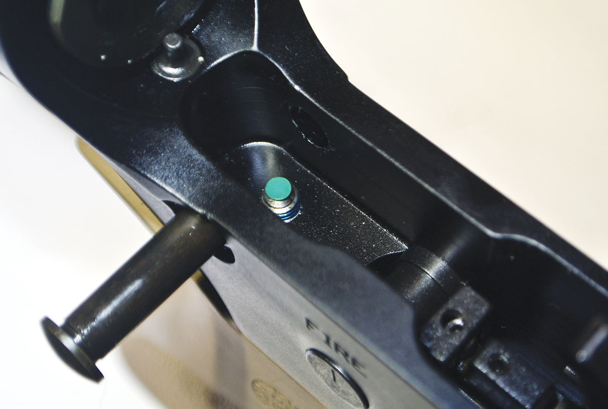 Located beneath the rear take-down pin, the MT-15 uses a tensioning screw to custom fit the upper receiver to the lower. This feature is becoming more common in AR lowers and is a boon to accuracy.