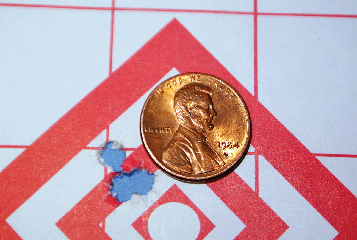 This group, measuring .228 inch center-to-center, was the smallest of those shot during testing. It was produced using 25.3 grains of N-133 and Sierra 32-grain BlitzKings.