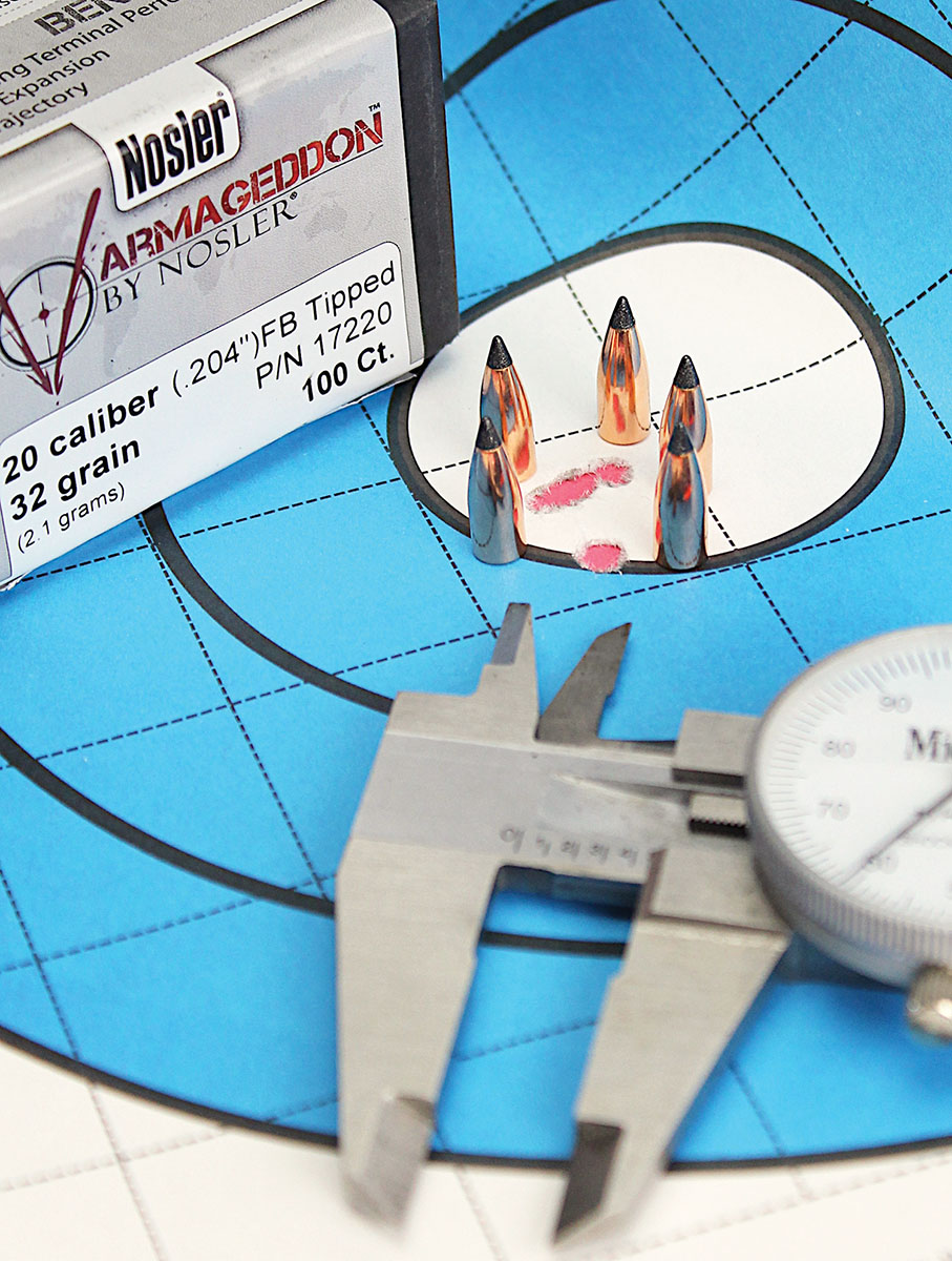 Nosler’s Varmageddon with VV-N135 printed a four-shot, one hole, .28-inch group, but a fifth round opened it up to .48 inch.