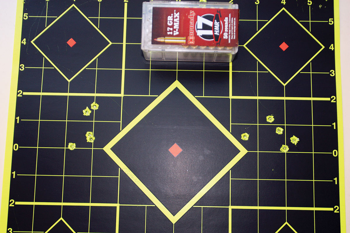 A couple of acceptable 100-yard groups with the Winchester Model 94 .17 HMR using CCI 17-grain ammunition.