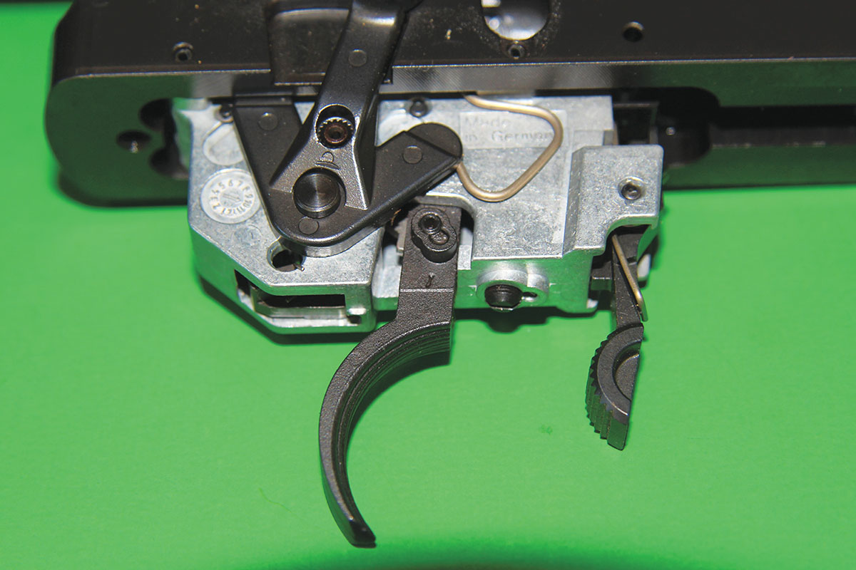 The trigger system on the Anschütz 1761 is adjustable from around 1.75 to 2.64 pounds. It is an exceptional trigger, with no creep and an ultra-crisp break with no overtravel. Anschütz is working on a two-stage target trigger for 2022.