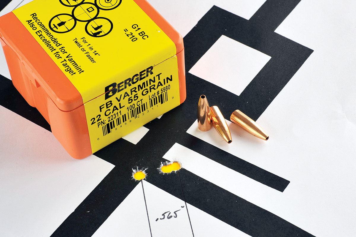 Berger bullets always put on a great performance, and this bullet is no exception. With 42 grains of IMR-4320 pushing this 55-grain Varmint bullet, it printed a three-shot group measuring a curt, .565 inch.