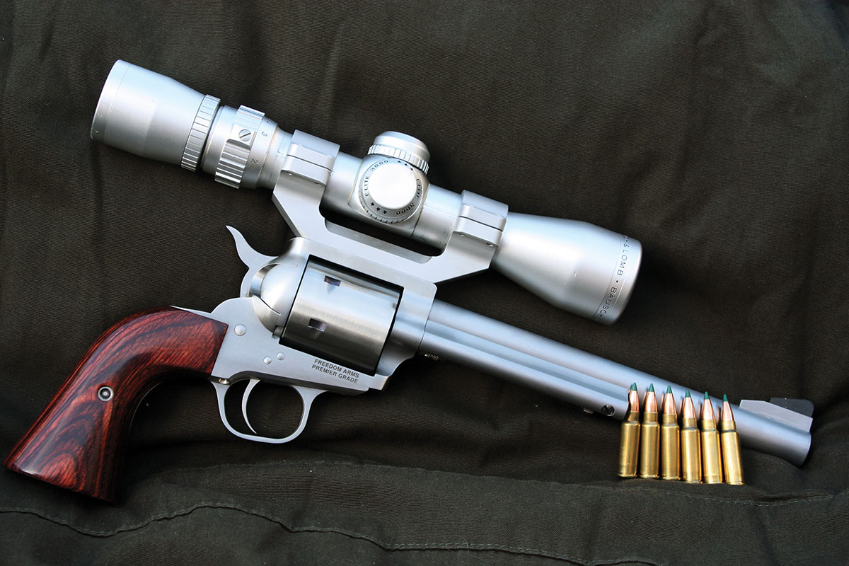 The 224 FA revolver with a 7.5-inch barrel was topped with the Bushnell 2-6x variable pistol scope.