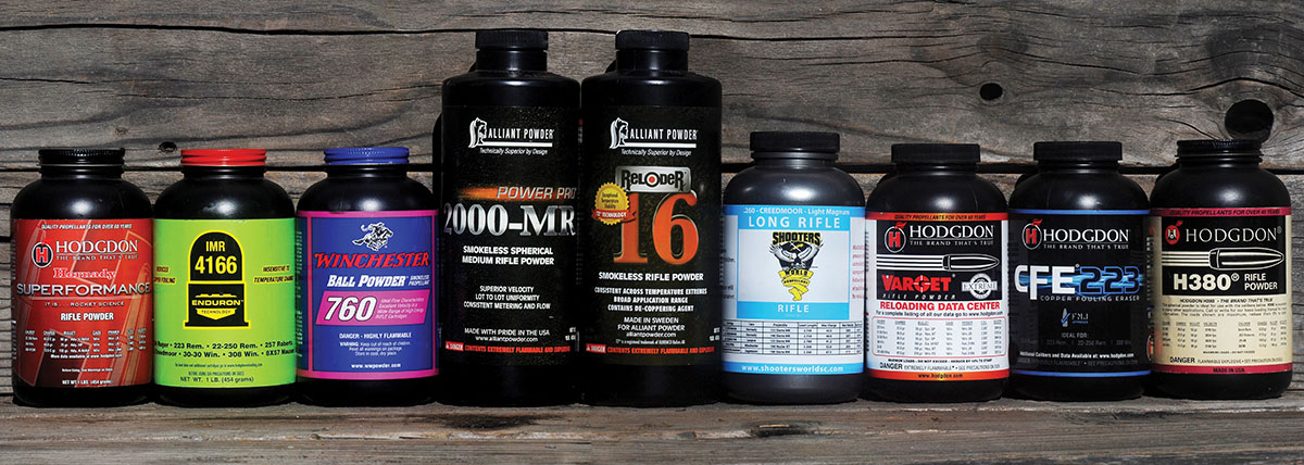 The 6mm-225 was tested with these nine powders: Hodgdon Superformance, IMR-4166, Winchester 760, Alliant Power Pro 2000-MR, Alliant Reloder 16, Shooters World Long Rifle, Hodgdon Varget, Hodgdon CFE 223 and Hodgdon H-380.