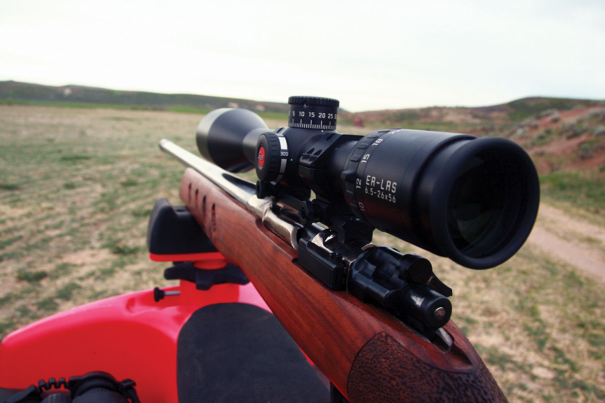 Leica’s ER 6.5-26x 56mm LRS proved an ideal companion to a customized ’98 Mauser in .22-250 Remington.
