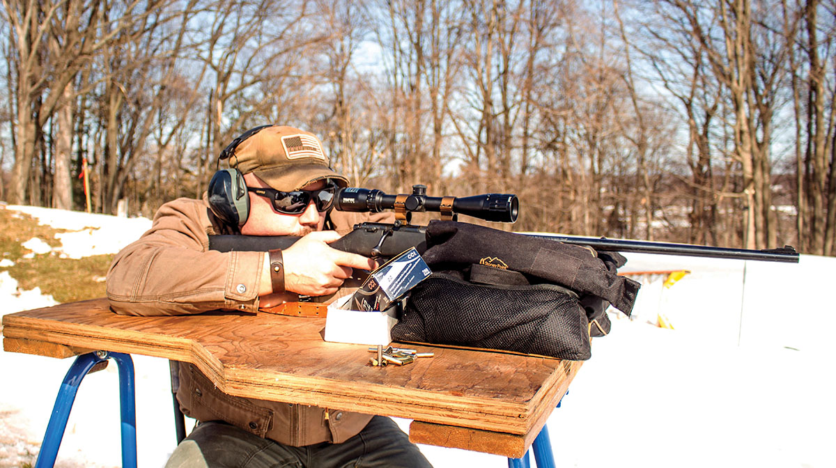 Philip at the bench, testing the Marlin XT-22 in .22 Magnum.
