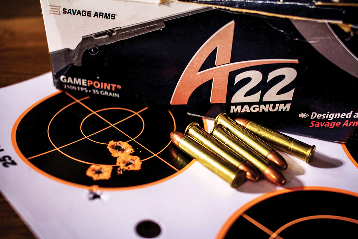 CCI’s A22 Magnum load – using the 35-grain Gamepoint softpoint bullet – was designed in conjunction with the Savage A22 Magnum autoloader, but shot well in the Marlin bolt gun.